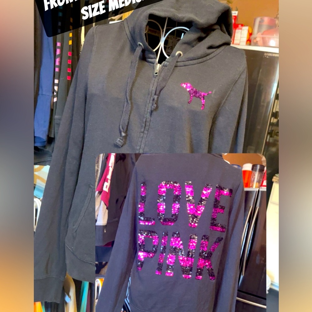 Victoria's Secret Black Hoodie with Pink Accents